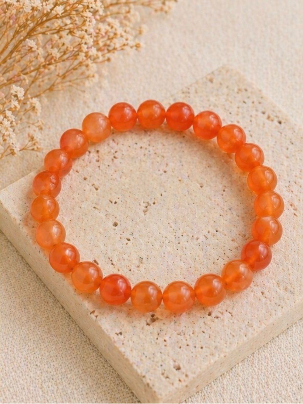 Carnelian Beaded Stretch Bracelet - Orange